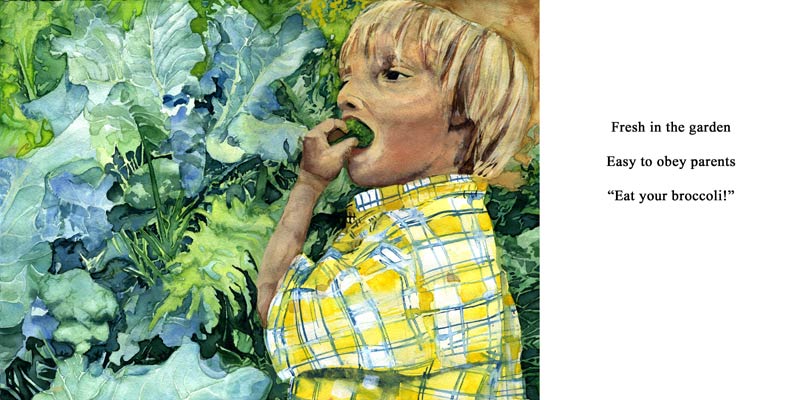 Watercolor by Lee Lee & Thatcher Gray
Haiku by Peter T Leonard
A Year in Grandpa's Garden