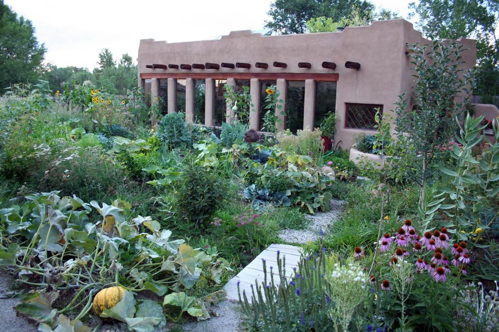 TAOS Distillery
Casita designed and built by Peter T Leonard, Sr - Acequia fed permaculture gardens are full of food in late summer
