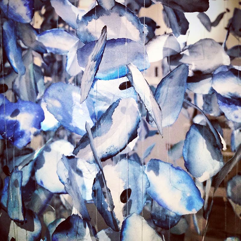 Stephanie Lerma In the Air,  A Seed Cloud (detail)
handmade cotton paper, watercolor, thread, sunflower seeds